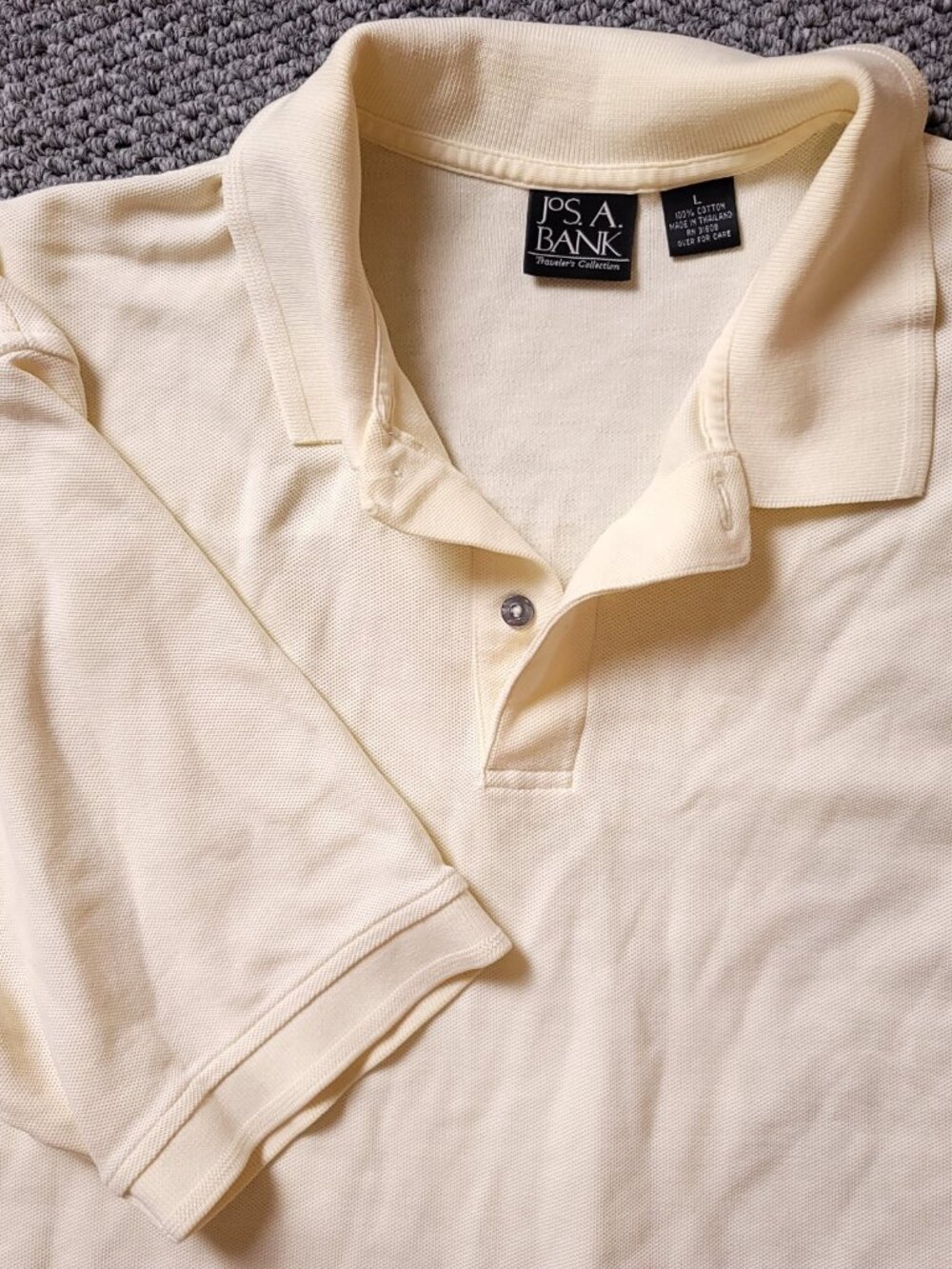 Jos. A. Banks Polo Shirt Men L Large Cotton Vanilla Tan Beige Cream Short Sleeve
